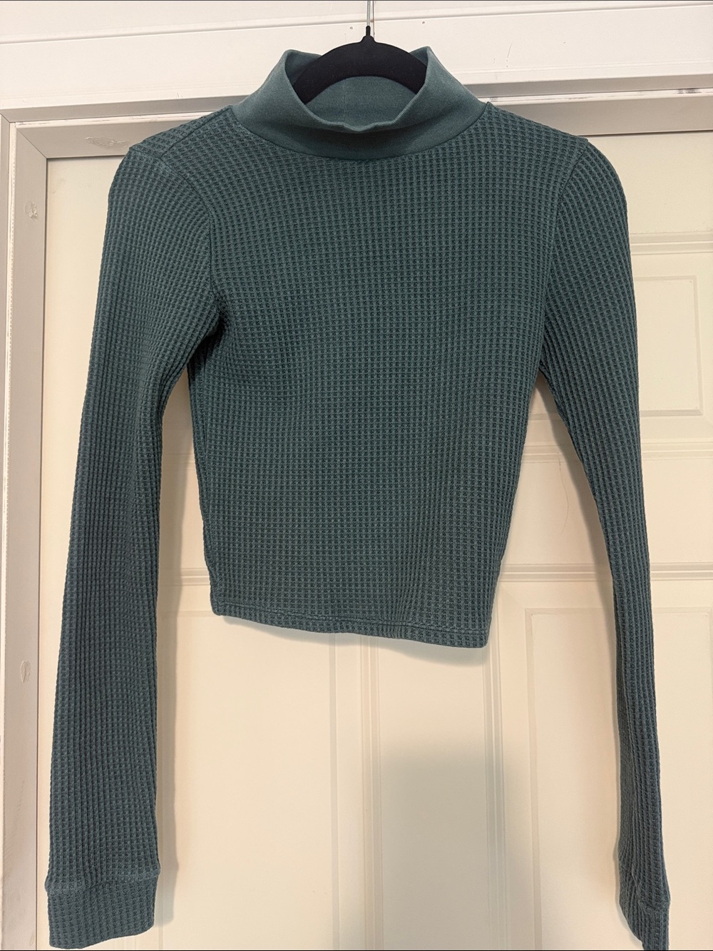 aerie Teal Waffle Knit Turtleneck Crop Top
